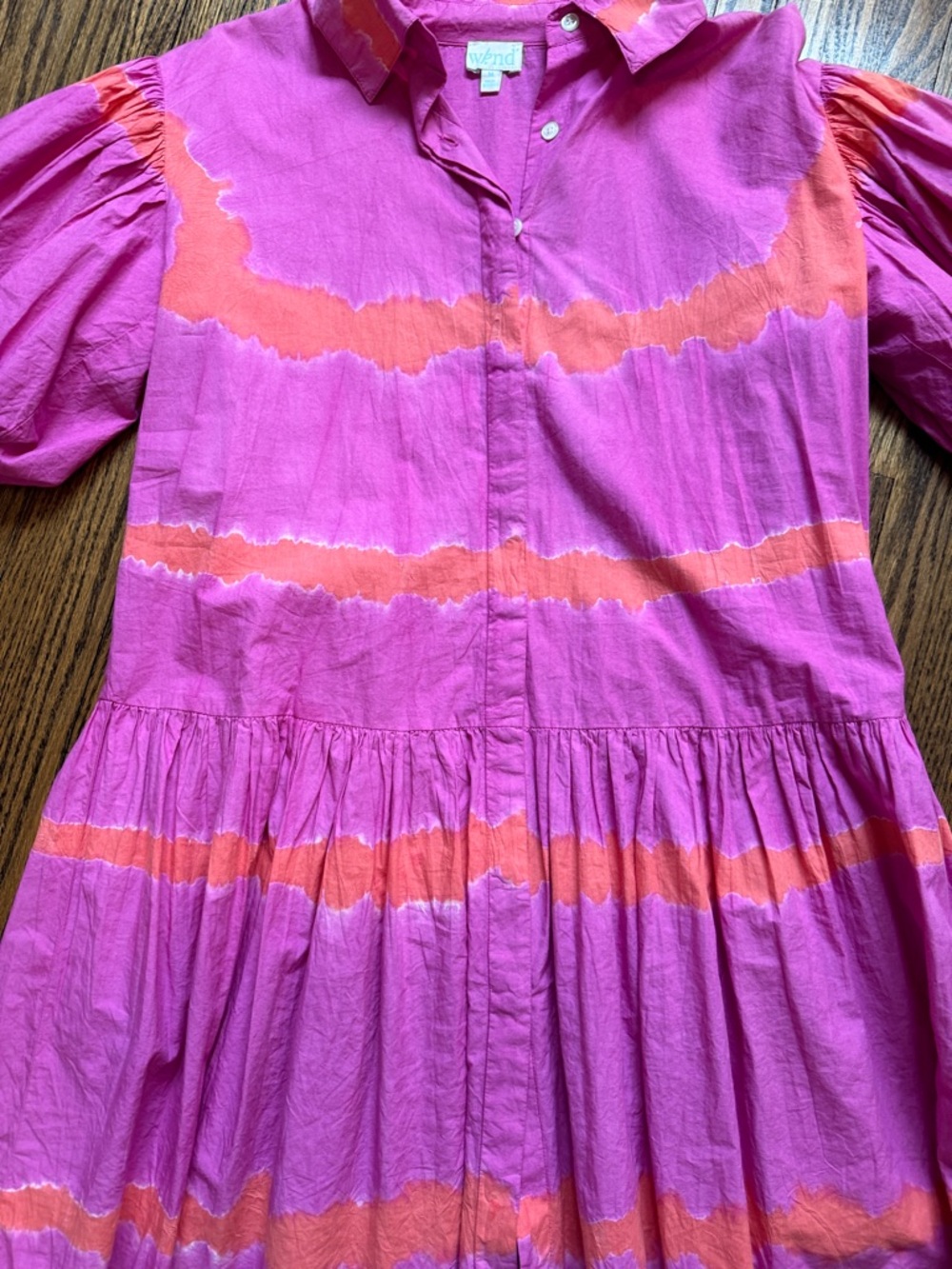 Wknd Button-Front Puff Sleeve Shirt Dress in Pink & Orange Tie-Dye! Like new! 💗🧡 - Picture 5 of 8